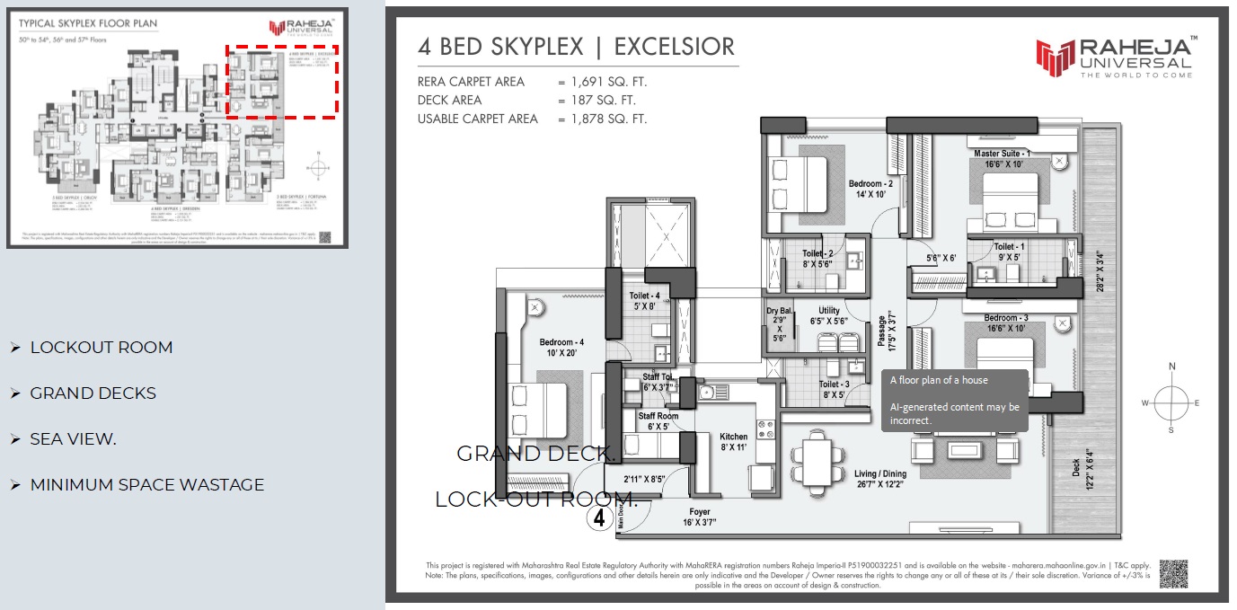 4 BHK Skyplex Excelsior Floor Plan - The Riviere Worli