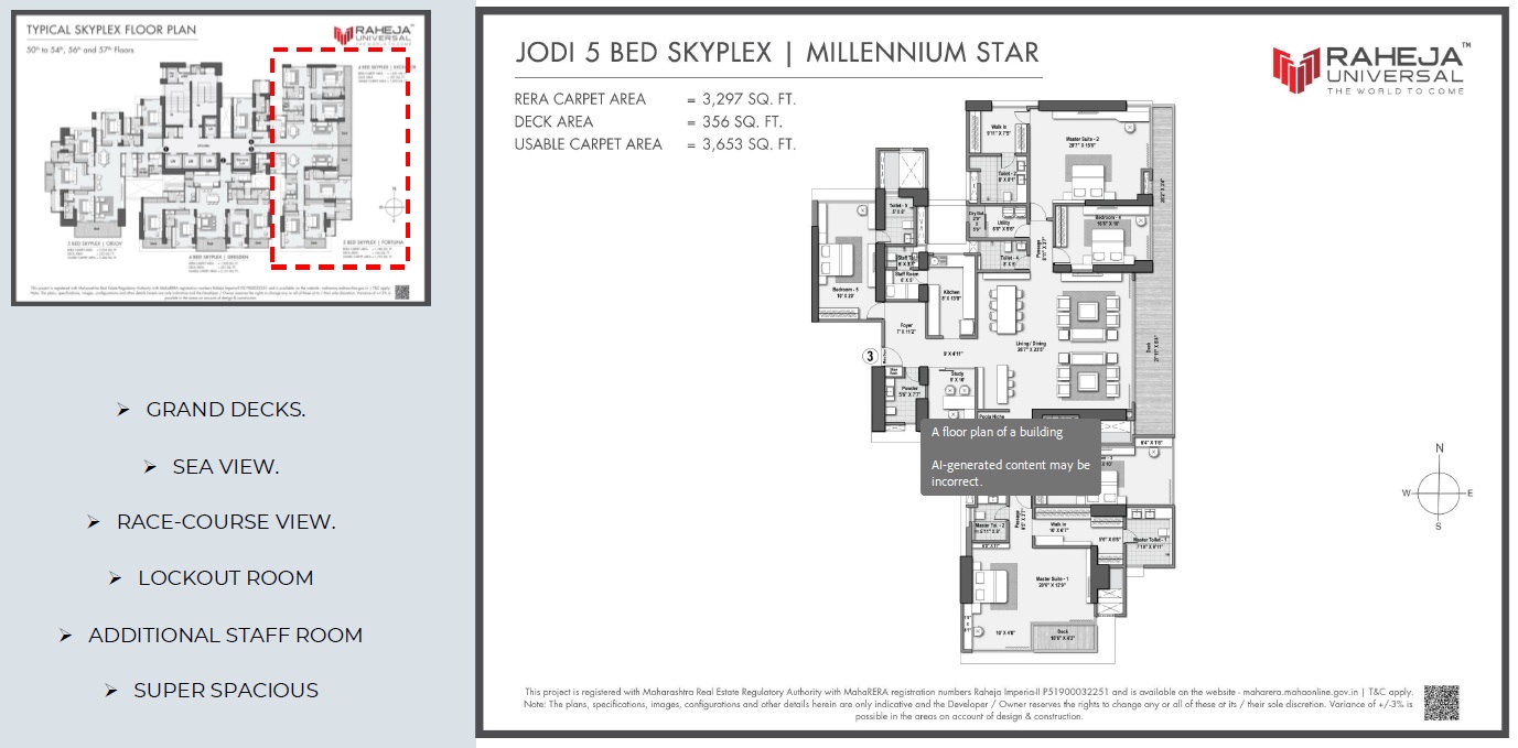 5 BHK Skyplex Millennium Star Floor Plan - The Riviere Worli
